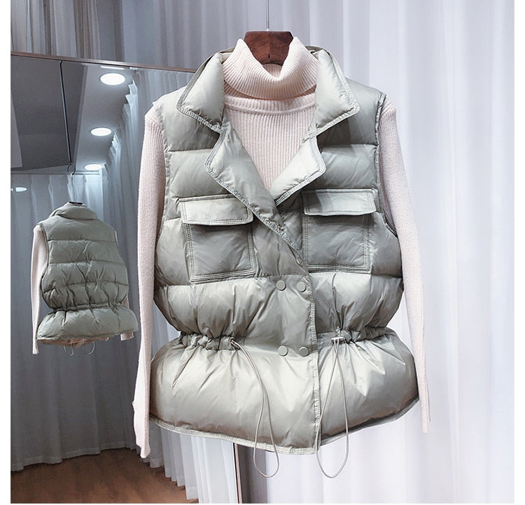 Women White Duck Down Coat Sleeveless