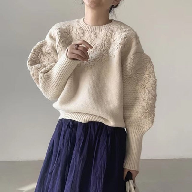 Vintage Daisy Embroidery Sweater