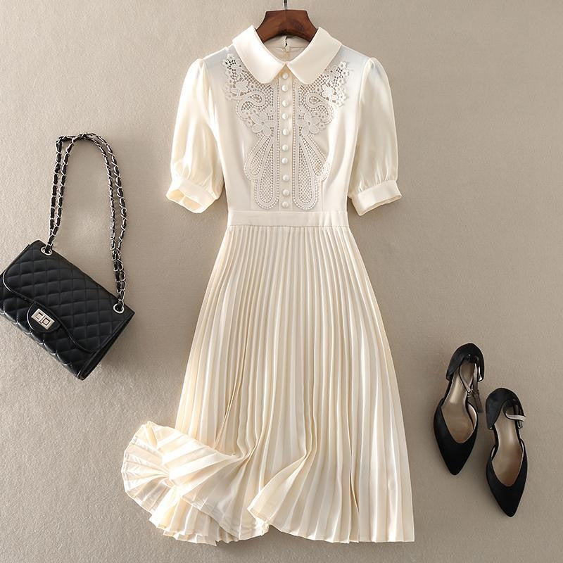 Vintage Embroidered Pleated Dress