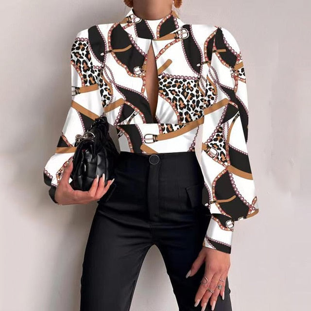 Sexy Backless Hollow Print Shirts