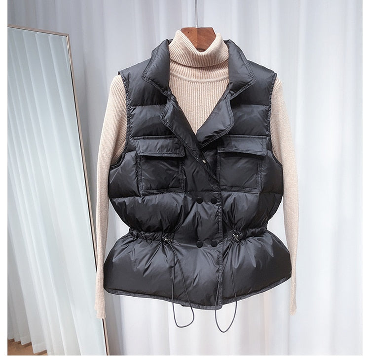 Women White Duck Down Coat Sleeveless