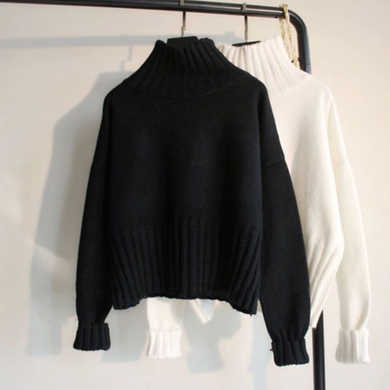 Turtleneck Pullover Sweater  Knitted Sweaters  Jumpers Soft White Black Sweater Women Dropshipping Loose Fit  Autumn and Winter