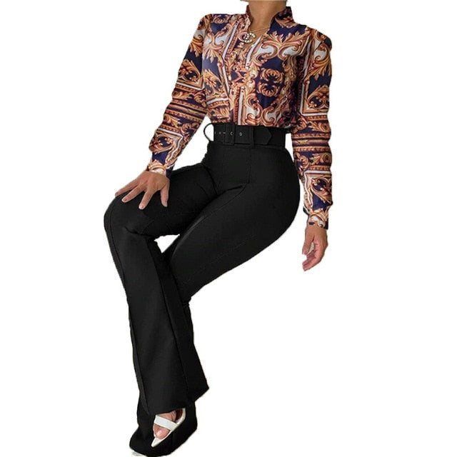 Stand Collar Long Sleeve Shirt Wide Leg pants